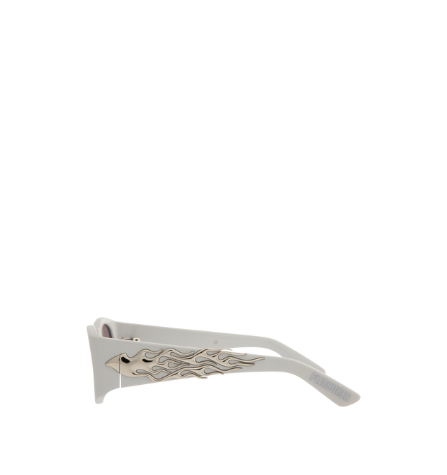 Image 2 of 3 - WHITE - PLEASURES Eazy Sunglasses featuring acetate frames and metal flames on arms.