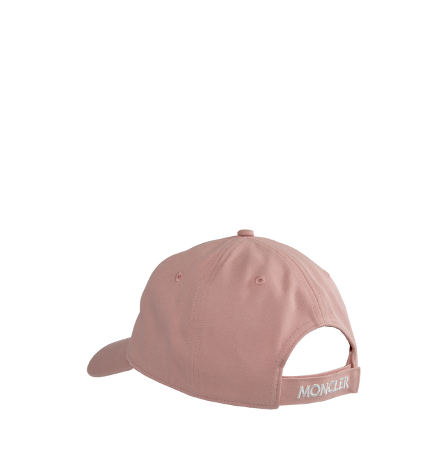 Image 2 of 2 - PINK - MONCLER Logo Baseball Cap featuring cotton gabardine, mesh lining, hook-and-loop back strap, embroidered logo lettering and felt logo. 100% cotton.  