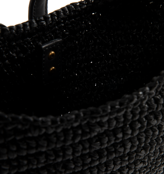 Image 3 of 3 - BLACK - SAINT LAURENT Mini Le 5  7 Bag in raffia featuring a leather tab closure decorated with the cassandre, lined in tonal leather, bronze-toned hardware and one card slot. 7.5" x 4.5" x 1.8" Handle drop: 5.9". Raffia, calfskin, brass. Made in Madagascar.