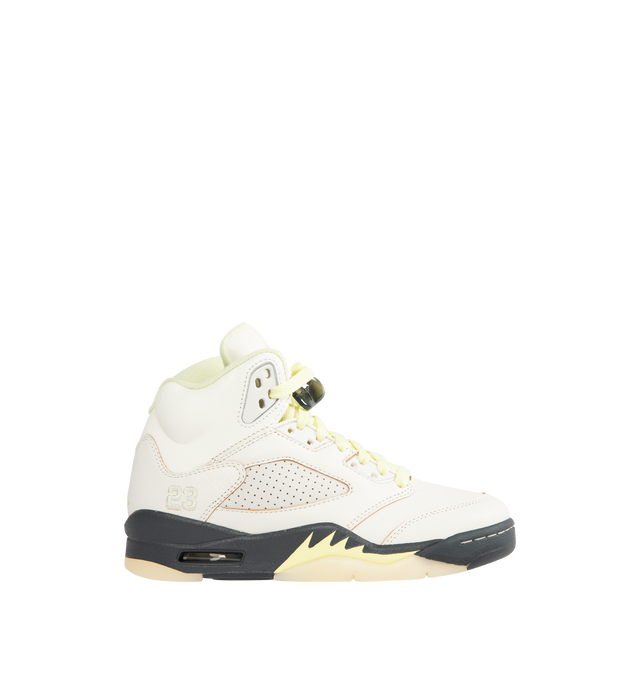 Image 1 of 5 - WHITE - JORDAN Air Jordan 5 Retro Sneaker featuring real and synthetic leather, plush and comfortable, Max Air cushioning, soft foam midsole for lightweight cushioning, rubber outsole and reflective details.
