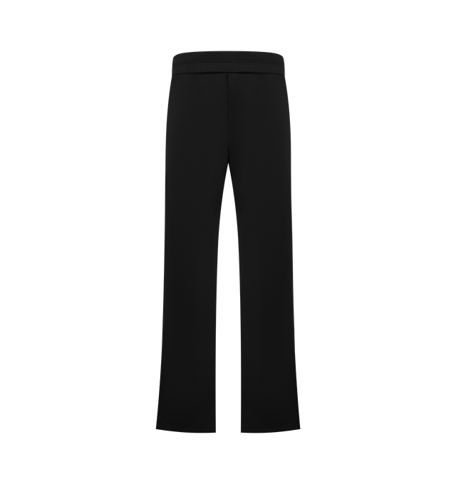 Image 1 of 3 - BLACK - The Rhude Men's Trofeo Track Pants feature a sleek silhouette cut from a luxurious stretch polyester jersey. These track pants feature a drawstring waist, side slip pockets, and a back welt pocket keep things functional, while zipped cuffs add a sharp, sporty finish. Materials: 98% Polyester 2% Elastane.