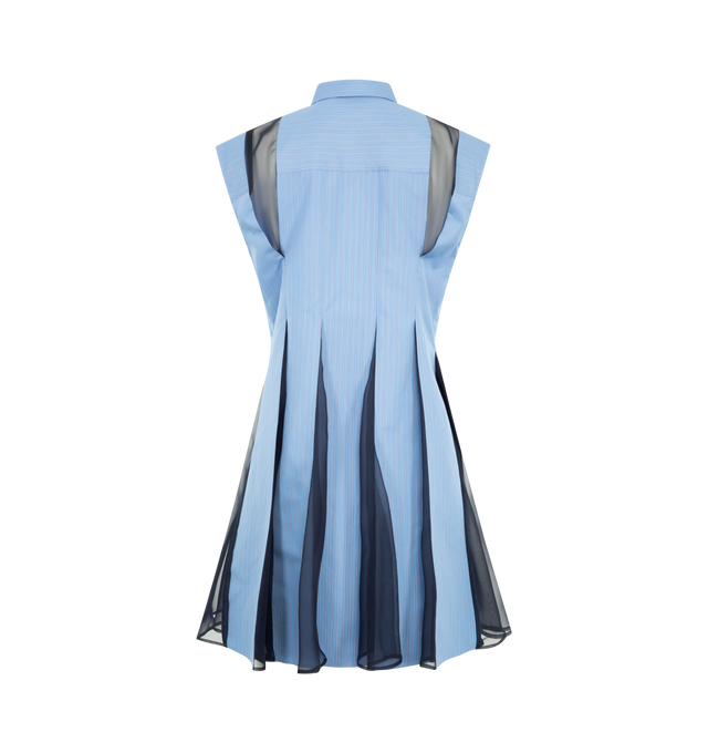 Image 2 of 3 - BLUE - SACAI Poplin Dress featuring concealed front button closure, sleeveless, collared neck, mini length and pleated at the back. Cotton. Made in Japan.