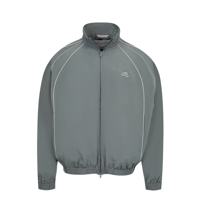Image 1 of 3 - GREY - BALENCIAGA Bodies Tracksuit Jacket featuring technical cotton poplin, high collar, double-ended zip fastening, reflective piping, 2 front slash pockets, gathered at cuffs and waistline, bodies artwork printed on the chest and reflective effect artwork. 50% cotton, 50% polyamide. Lining: 100% polyester. Made in Italy.