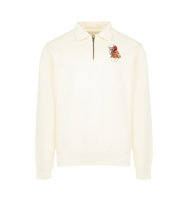 Image 1 of 3 - WHITE - ONE OF THESE DAYS Lasso Sport Quarter Zip featuring quarter zip closure, embroidered logo, ribbed trims and fleece lining. 100% cotton. Made in USA.