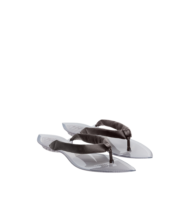 Image 1 of 2 - GREY - Azzedine Alaia Invisible Padded Thong Sandals are crafted with smooth satin uppers, pointed open toe silhouettes, and sculptural transparent soles.Upper: Satin textile; Lining: Rubber; Sole: Rubber insole and sole. Includes: dust bag, shoe box. Fit: True to size; european sizes. Made in Italy