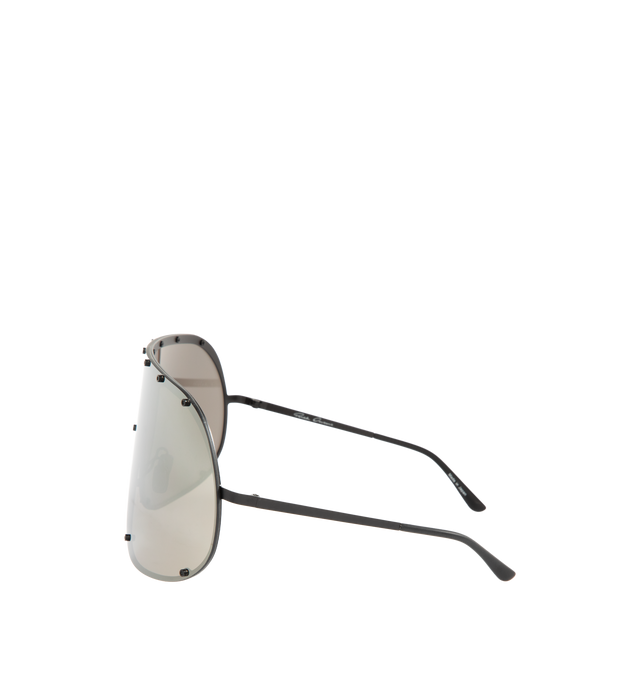 Image 2 of 3 - SILVER - RICK OWENS Shield Frame Sunglasses featuring rimless shield sunglasses, stud detail around lens, adjustable nose pads and capped earpieces. 100% UVA/UVB protection. Made in Japan.