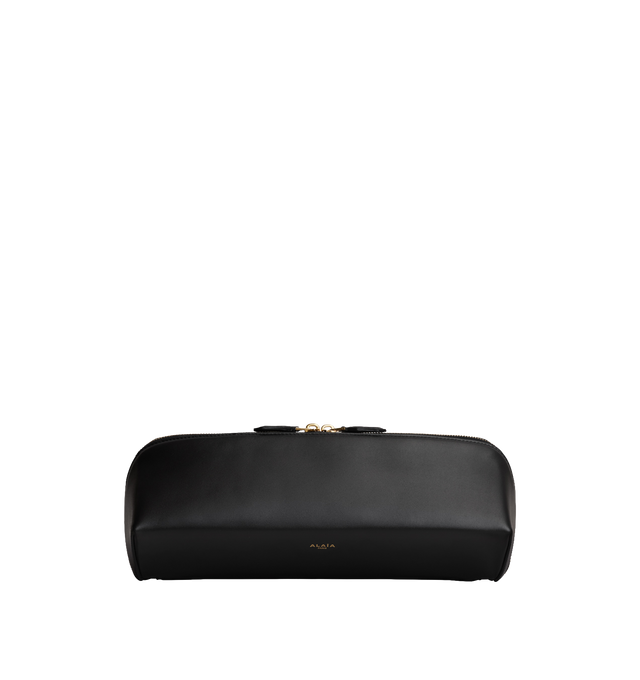 Image 1 of 2 - BLACK - Alaa Women's Delta Clutch is crafted from soft black box calfskin and features a sculptural elongated shape with square lines and a double-zip closure. Designed for hand carry, it fits a large phone, card case, and keys. Main Material: 100% Calf Leather. Main Lining: 100% Calf Leather. Dimensions: 31 x 12 x 9 cm / 12.2 x 4.7 x 3.5 in. Made in Italy.