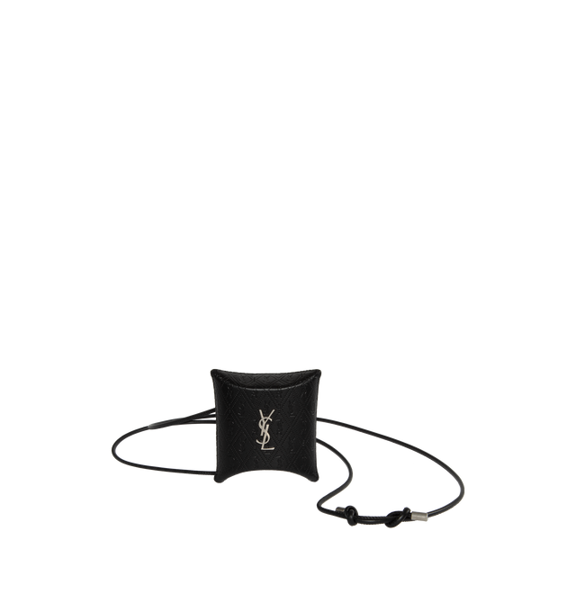 Image 1 of 3 - BLACK - SAINT LAURENT Take Away Airpods Case featuring adjustable lanyard necklace, silver toned hardware, fold down closure and leather lining. 3" X 3.3" X 1.2". 95% calfskin leather, 5% brass. 