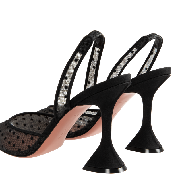 Image 3 of 4 - BLACK - AMINA MUADDI Holli 95 Lace Slingback Pumps featuring lace with a polka dot print, a point toe, pyramid heel and slips on. 95mm heel. Nylon/textile/silk upper. Nylon/leather lining. Leather/TPU sole. Made in Italy.