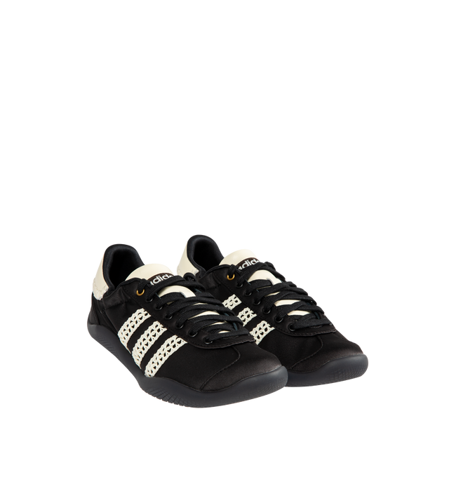 Image 2 of 5 - BLACK - ADIDAS X WALES BONNER Karintha Lo Satin Sneaker featuring contrast corded stripe at sides, elastic top, removable insole, lace-up closure, round toe and rubber sole.