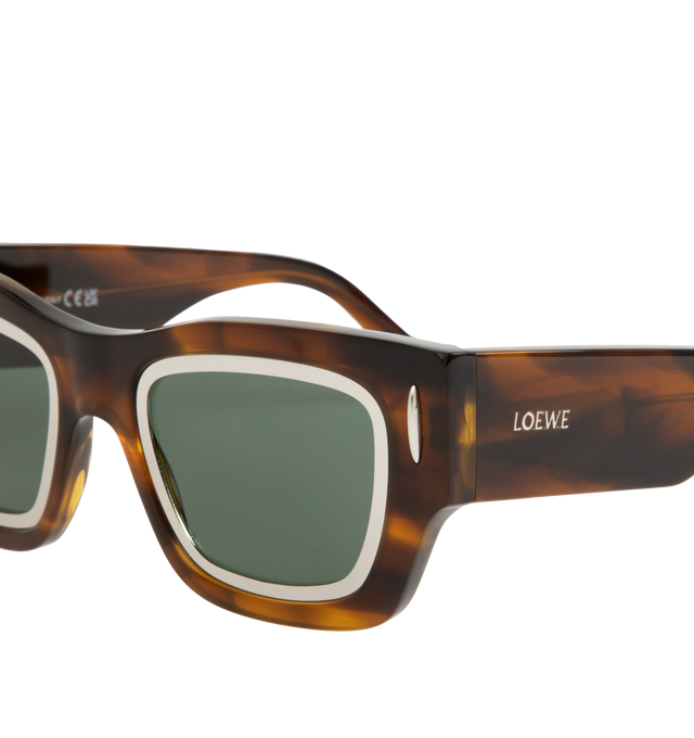 Image 3 of 3 - BROWN - Cinema Frame Rectangle-shaped sunglasses in an acetate and gold-finish metal double frame construction. Featuring International fit, UVA/UVB protection, gold-finish metal LOEWE. Made in Italy.