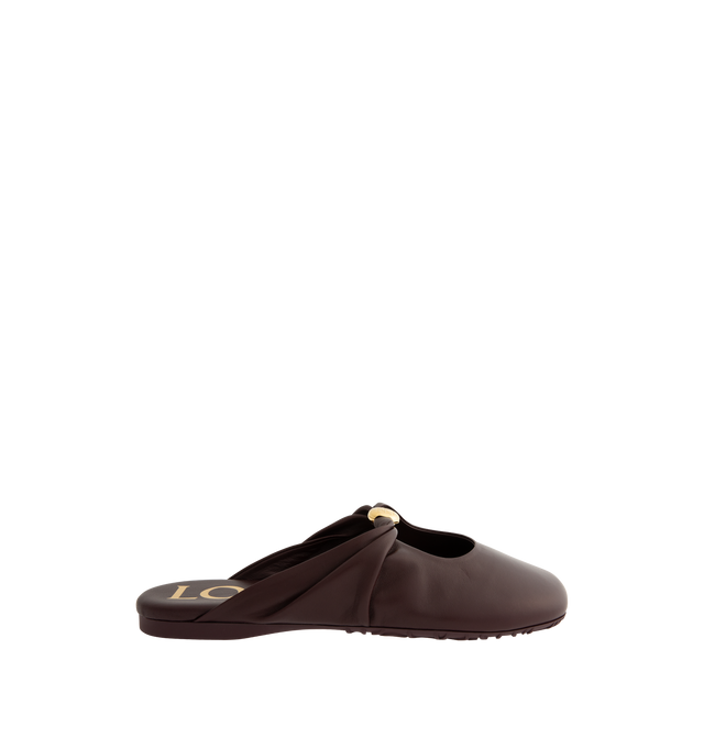 Image 1 of 4 - BROWN - LOEWE Pebble Soft Mule in supple nappa lambskin with a flexible upper featuring a metallic Pebble with an Anagram engraved detail and a signature petal toe shape, padded leather insole and anagram embossed rubber outsole. Lambskin. Made in Italy.