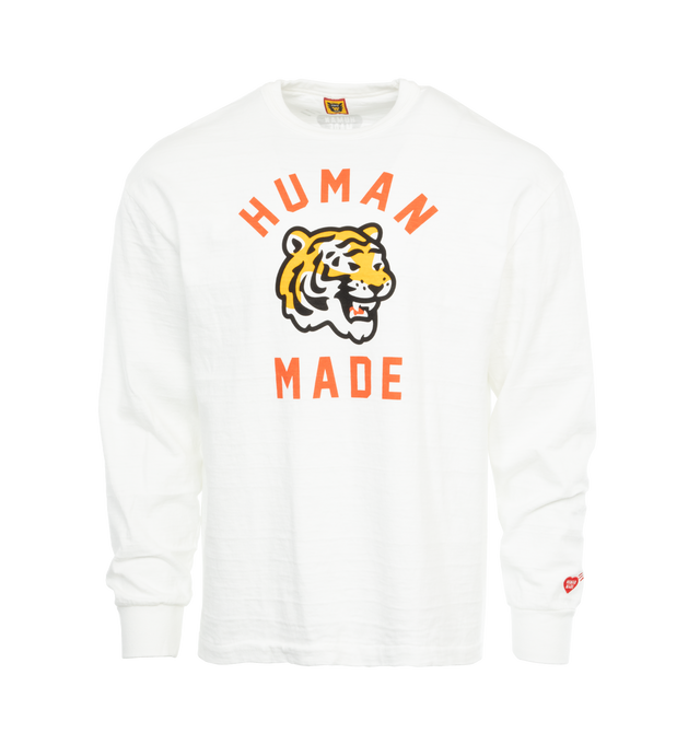 Image 1 of 2 - WHITE - HUMAN MADE Graphic T-Shirt featuring ribbed crewneck, long sleeves and graphic print on front. 100% cotton. Made in Japan. 