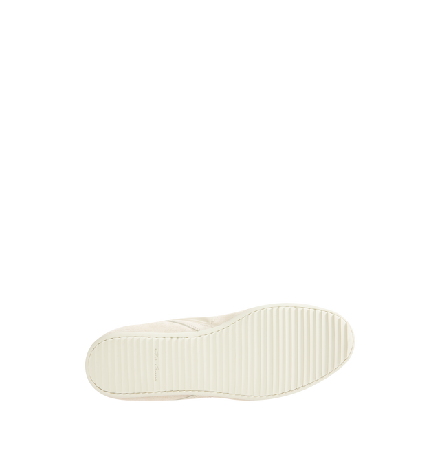 Image 4 of 5 - WHITE - RICK OWENS Minimal Low-Top Sneakers featuring a tonal, low-top silhouette with suede detailing, a round toe, lace-up style, textile upper, leather lining and rubber sole. Made in Italy.