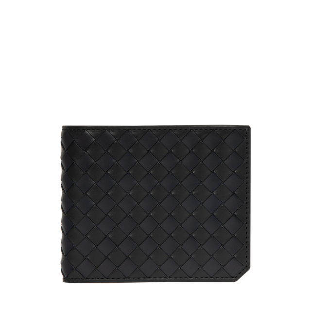Image 1 of 3 - BLACK - BOTTEGA VENETA Intrecciato Piccolo Bi-Fold Wallet featuring color blocked intrecciato, eight card slots, one note compartment and two additional pockets. Calfskin. 3.7" x 4.3" x 0.2". Made in Italy.