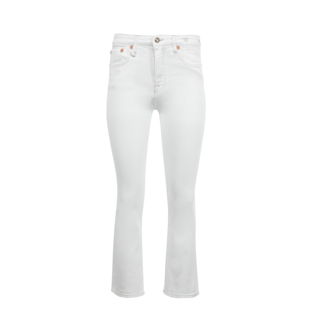 Image 1 of 3 - WHITE - R13 Kick Fit Jeans featuring 5 pocket styling, a high rise, belt loops, zip fly, and button closure. 98% cotton. 2% elastane. Made in Italy.