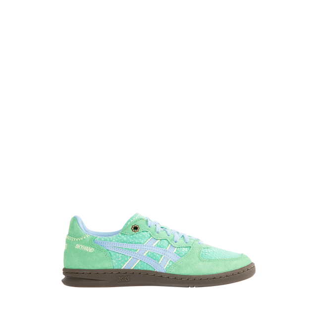 Image 1 of 5 - GREEN - ASICS Skyhand OG Sneakers featuring lace up closure, layered upper construction, minimalistic suede leather paneling, suede upper, fabric lining and rubber sole.