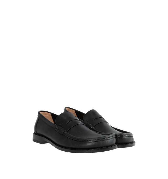 Image 2 of 4 - BLACK - LOEWE Campo Loafer featuring the LOEWE signature round asymmetrical toe shape, a high vamp and hand stitching. Leather outsole and insole. 