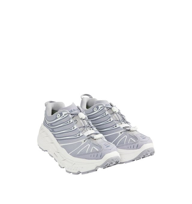 Image 2 of 5 - GREY - HOKA Stinson EVO GTX Sneaker featuring ripstop upper, nubuck toe and heel overlays, waterproof GORE-TEX bootie construction, reflective webbing heel pull, speed-lace system and secondary lace option.