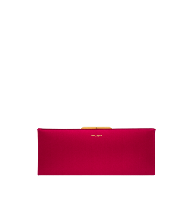 Image 1 of 3 - RED - SAINT LAURENT Midnight Small Clutch in satin featuring thin clutch case with a kiss-lock closure, embossed with the SAINT LAURENT PARIS signature, a stowable chain shoulder strap, certified viscose, leather lining, bronze-tone hardware and one inner pocket. 10.2" x 3.9" x 0.61.6". Viscose, silk. Made in Italy.