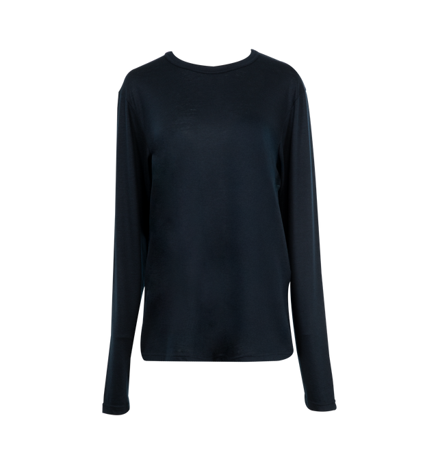 Image 1 of 2 - NAVY - GABRIELA HEARST Pacific Long Sleeve T-Shirt featuring long sleeves, crewneck and draped fit. 100% cashmere. Made in Italy.