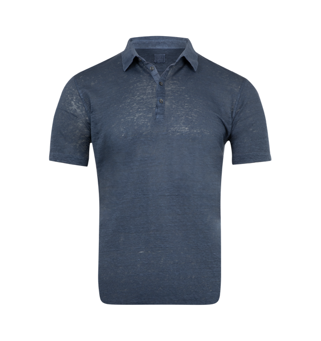 Image 1 of 2 - NAVY - 120% LINO Polo Shirt featuring polo collar, short sleeves, button fastenings and straight hem. 100% linen.