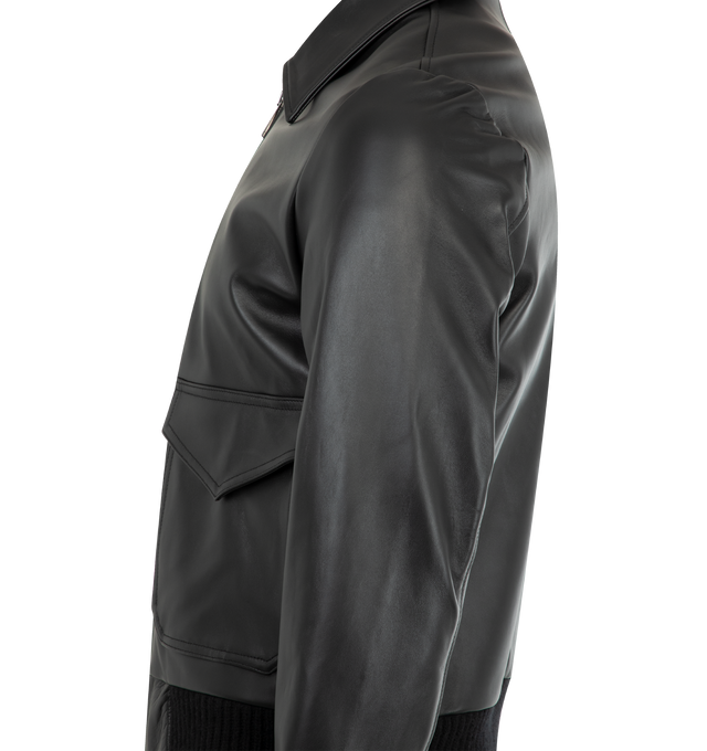 Image 3 of 3 - BLACK - GIORGIO BRATO Leather Zip Jacket featuring zip front closure, two front flap pockets, long sleeves, collar and ribbed hem and cuffs. Leather. Made in Italy.