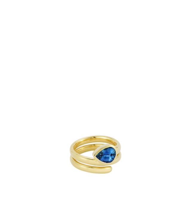 Image 1 of 3 - GOLD - JEMMA WYNNE Prive Blue Sapphire Pear Coil Ring featuring 18k Yellow Gold and Blue Sapphire - 2ct. Hirshleifers offers a range of pieces from this collection in-store. For personal consultation and detailed information about jewelry, please contact our dedicated stylist team at personalshopping@hirshleifers.com.This item may be restricted for online purchase to international clients. For assistance purchasing this item please contact our dedicated stylist team at personalshopping@hirsh
