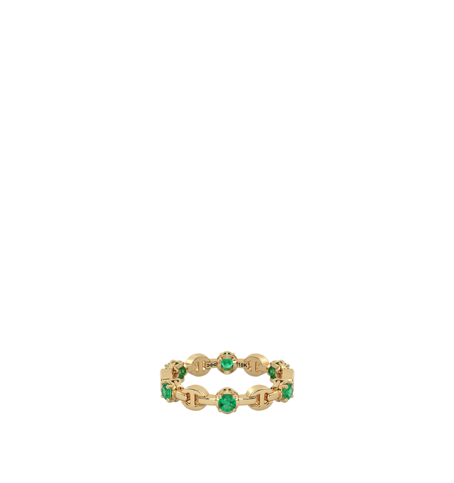 Image 1 of 2 - GOLD - HOORSENBUHS Micro II with 6 Emeralds featuring solid 18K gold construction, six hand-set emeralds, micro tri-link architecture and band width: 3.5mm. Hirshleifers offers a range of initial pieces from this collection in-store. For personal consultation and detailed information about jewelry, please contact our dedicated stylist team at personalshopping@hirshleifers.com.