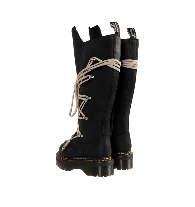 Image 3 of 4 - BLACK - RICK OWENS X DR. MARTENS Pentalace Boot featuring a side zip closure, contrasting front laces, round toe, leather and fabric lining, a textured rubber sole, oversized tongue and the signature AirWair with Bouncing Soles pull tab.