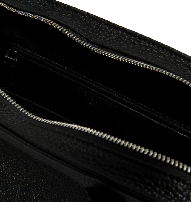 Image 3 of 3 - BLACK - The Row Agnes 12 Top-Hande Bag is crafted from finely grained calfskin leather and features a softly structured top-handle silhouette with tubular handles, gusseted side folds, a curved top zip closure, and a flat base. This designer leather handbag combines exceptional Italian craftsmanship with timeless minimalist design, offering a refined everyday carry with a spacious, elegant interior. Main Material: 100% Calfskin Leather. Lining: 100% Lambskin Leather. Dimensions: 12.99 x 5.91