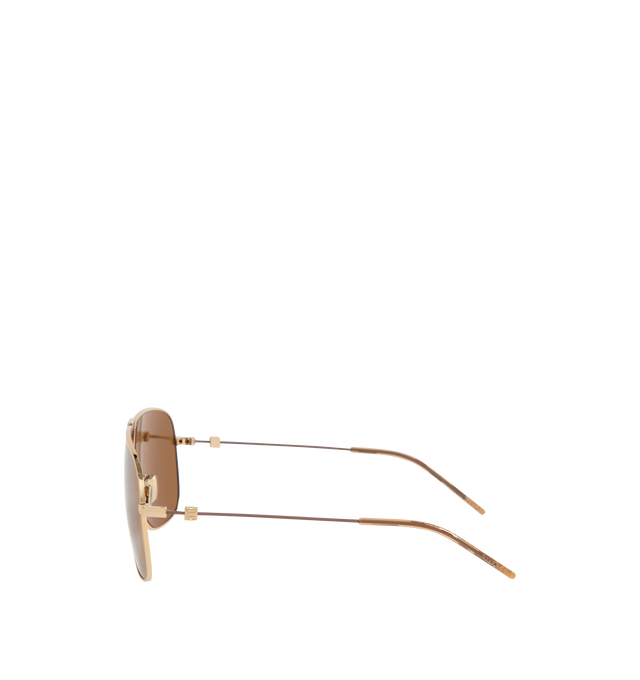 Image 2 of 3 - GOLD - GIVENCHY GV One Metal Square Sunglasses featuring a logo signature engraved on temples, solid-colored lenses, adjustable nose pads, thin arms and curved, capped temple tips. Metal/nylon. 100% UVA/UVB protection. Made in Italy.