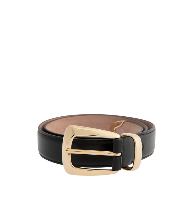 Image 1 of 2 - BLACK - KHAITE Benny Belt featuring a refined and versatile belt made memorable by jewelry-like hardware and a boldly formed buckle, loop, and tip in gold-plated brass. 100% calfskin. Made in Italy.