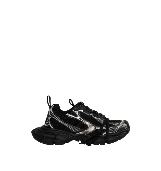 Image 1 of 5 - BLACK - BALENCIAGA 3XL Sneaker featuring worn-out effect, Balenciaga logo at the edge of the toe and at back, embossed size on the upper and at the back of the heel, 3XL rubber branding on the tongue with reflective detail, back pull-on tab and tongue pull-on tab with reflective detail and leather free. Mesh and polyurethane. Made in China. 