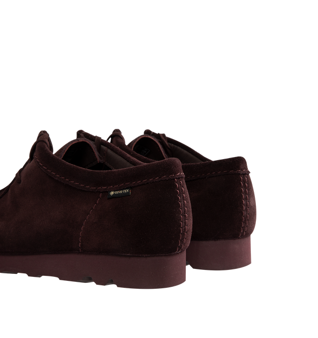 Image 3 of 4 - PURPLE - CLARKS Wallabee Gore-Tex Shoe featuring GORE-TEX suede uppers, tonal Vibram soles, three FOBS GORE-TEX, Wallabee and Clarks Originals, two laces flat tonal and fleck second lace, Clarks Originals heat embossed metallic logo on sock and full sock lining.