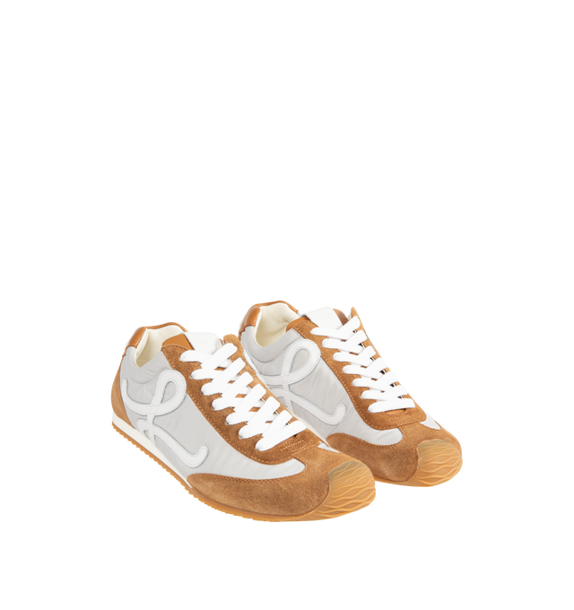 Image 2 of 5 - BROWN - LOEWE Ballet Runner 2.0 Sneaker in nylon and calfskin featuring an asymmetrical toe shape, a sock-like internal structure, a lightweight rubber outsole that extends to the toecap, 20mm heel, L monogram at the side, embossed Anagram on the tongue and injected rubber LOEWE on the heel tab. Nylon/calf. Made in Italy.