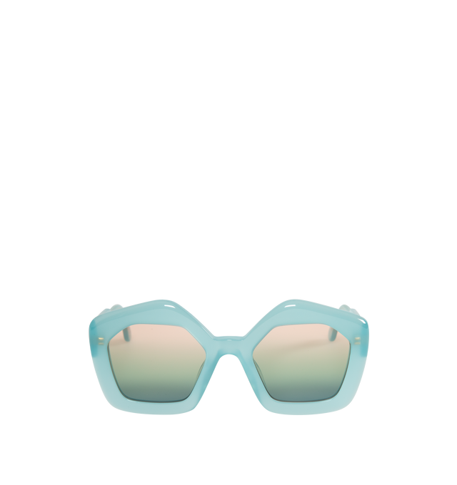 Image 1 of 3 - BLUE - MARNI SUNGLASSES LAUGHING WATERS featuring oversize frame, yellow tinted lenses, gold-tone logo lettering, straight arms and curved tips. 