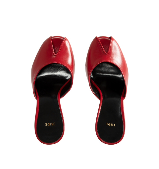 Image 4 of 4 - RED - Jude Women's Date Mule is crafted from baby calf leather and features a sleek slip-on silhouette with a open toe design. Main Material: Baby Calf Leather. Heel Height: 10.5 cm / 4.1 in. Leather Origin: Italy. Made in Portugal.