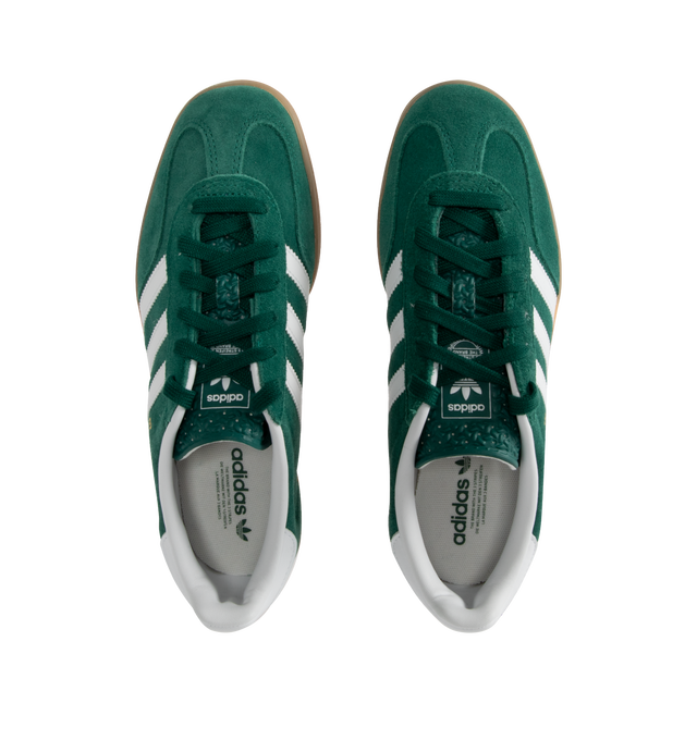 Image 5 of 5 - GREEN - ADIDAS Gazelle Indoor Sneakers are a lace-up style with suede uppers and gum outsoles. Textile linings. Unisex style in men's sizes.