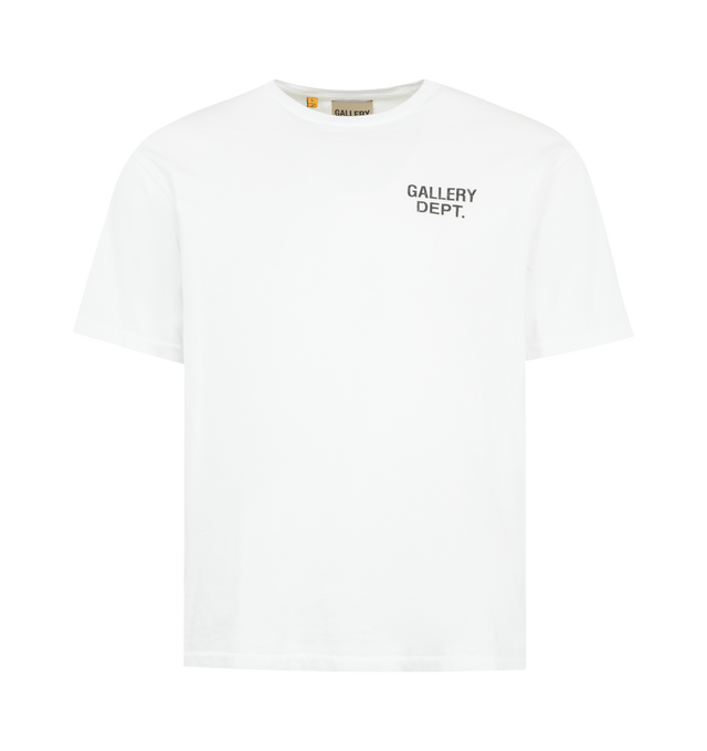 Image 1 of 2 - WHITE - GALLERY DEPT. French Collector Tee featuring classic short sleeve, relaxed fit, signature GD ENGLISH logotype on the front and rendered in gold glitter on the back and faded throughout. 100% cotton. Made in USA.