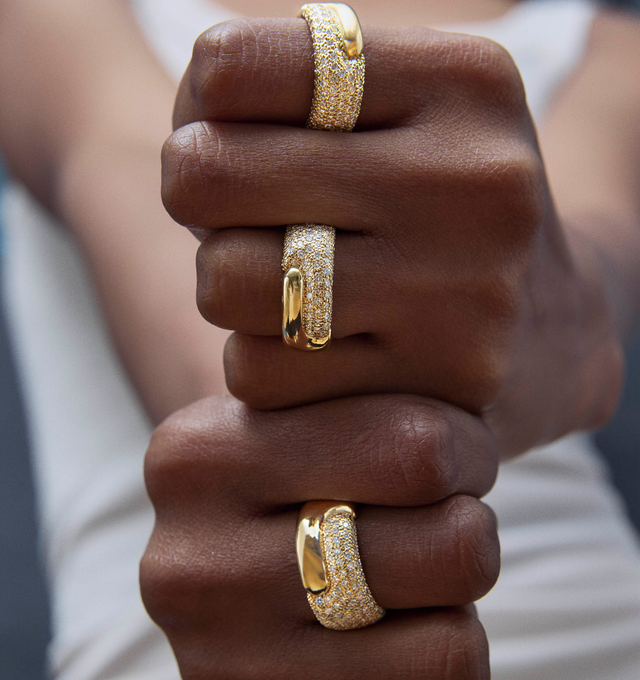 Image 2 of 4 - GOLD - Pamela Zamore Holos Diamond Band featuring two sculptural halves of a piece interlocking to become one. Hand-finished. 18K yellow gold, 8.7g. 2ct diamonds. Hirshleifers offers a range of pieces from this collection in-store. For personal consultation and detailed information about jewelry, please contact our dedicated stylist team at personalshopping@hirshleifers.com. This item may be restricted for online purchase to international clients. For assistance purchasing this item please co