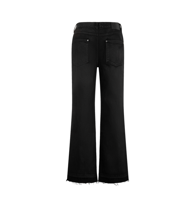 Image 2 of 3 - BLACK - Midnight Rodeo "Texoma" Waxed Denim Jeans are crafted from denim and feature a waxed finish. Designed with a modern bootcut silhouette and finished with a signature leather back tab, these jeans blend vintage Western influences with contemporary proportions. Main Material: Cotton Denim. Fit: True to Size.