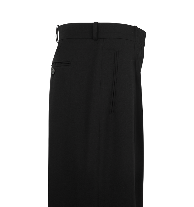 Image 3 of 3 - BLACK - The Row Women's Lowe Pant is crafted from structured virgin wool and features a tailored silhouette that sits at the hip with a straight, wide-leg cut. Designed with a single front pleat, side besom pockets, and a single back besom pocket, this refined trouser embodies The Row's signature approach to understated luxury and precise tailoring. Main Material: 100% Virgin Wool. Made in Italy.
