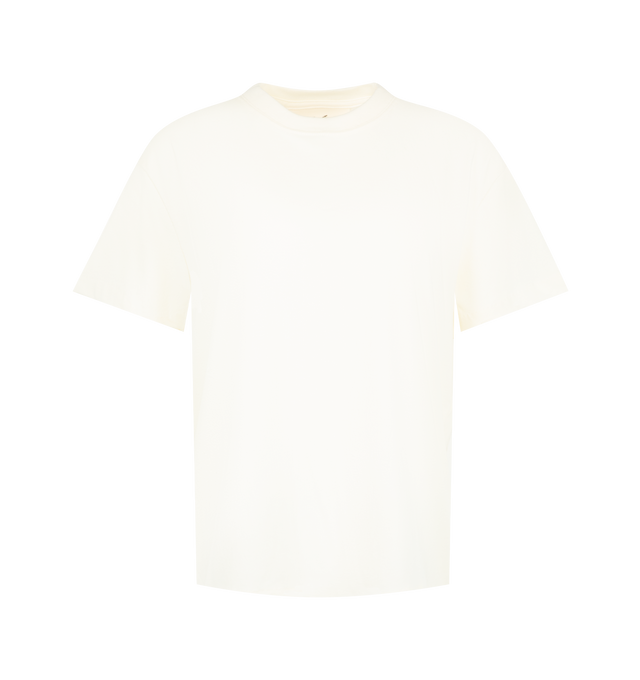 Image 1 of 2 - WHITE - Fear of God Essentials Womens Classic Tee is crafted from lightweight tri-blend jersey. Features a slim cropped fit, rib-knit crew neckline, short sleeves, puff-printed back graphic, and signature Essentials label at the back collar. Main Material: 53% Cotton, 40% Polyester, 7% Rayon. Imported.