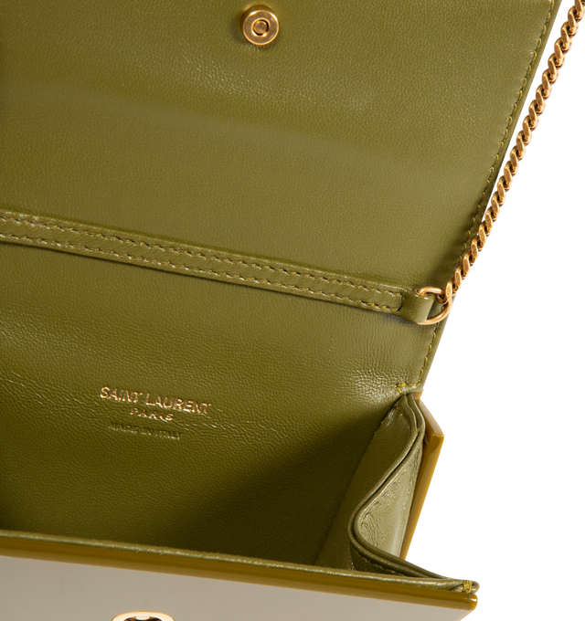 Image 3 of 3 - GREEN - SAINT LAURENT Mini Vicky Plexiglass Bag featuring a front flap decorated with the iconic cassandre, a curb-chain strap for shoulder carry, leather lining, bronze-tone hardware and magnetic snap closure. Plexiglass. Made in Italy.