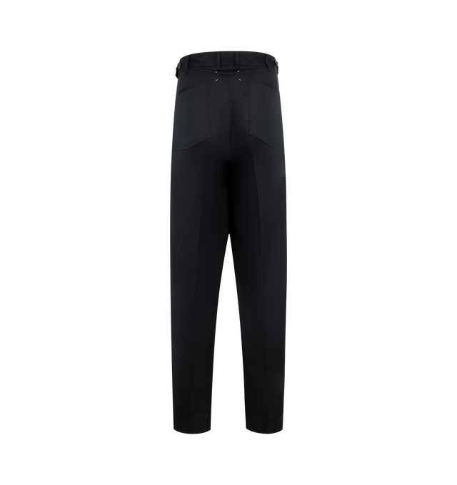 Image 2 of 3 - BLACK - MAISON MARGIELA Woven Trousers featuring regular waist, wide leg, belt loops, front pleats, horn button closure, Maison Margiela hook, side pockets and four stitches at the back. 51% linen, 49% wool. Lining: 65% polyester, 35% cotton. Made in Italy.