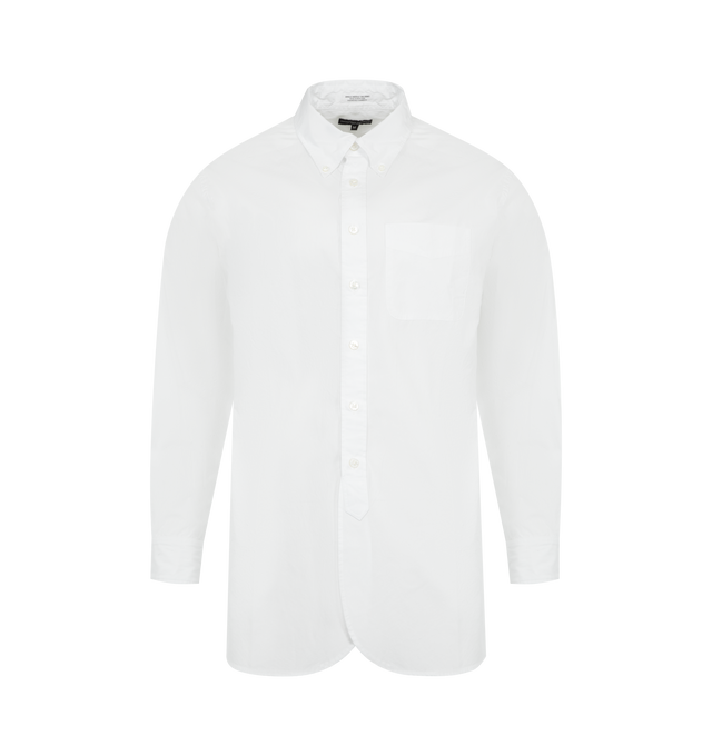 Image 1 of 2 - WHITE - ENGINEERED GARMENTS 19 Century BD Shirt featuring woven cotton shirt, button-down spread collar, button closure, patch pocket at chest, shirttail hem, single-button barrel cuffs, box pleat at back yoke and mother-of-pearl hardware. 100% cotton. Made in United States.