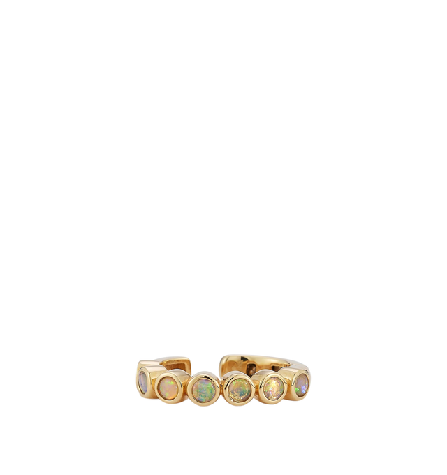 Image 2 of 3 - GOLD - Renna Women's Bubble Ear Cuff is crafted in 18K yellow gold and features bezel-set opals that create a luminous, minimalist design with an elegant pop of color. This designer fine jewelry ear cuff combines exceptional craftsmanship with a hinged closure for a secure, comfortable fit, making it an effortless addition to any curated ear stack. Main Material: 18K Yellow Gold. Gemstones: Approximately 0.10 TCW Opals.For personal consultation and detailed information about this jewelry piec