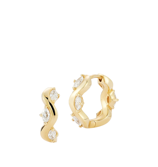 Image 2 of 2 - GOLD - RENNA Marquise Constellation Huggie Hoops featuring marquise diamonds nestle in a wave of undulating gold on huggie hoops. .73 tcw diamonds. 18k yellow gold. Hirshleifers offers a range of initial pieces from this collection in-store. For personal consultation and detailed information about jewelry, please contact our dedicated stylist team at personalshopping@hirshleifers.com. This item may be restricted for online purchase to international clients. For assistance purchasing this item