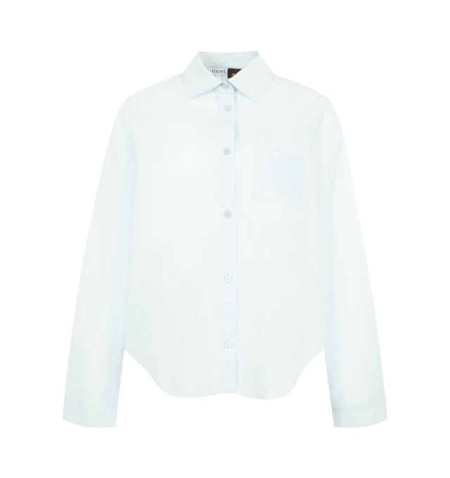 Image 1 of 2 - BLUE - LOEWE PAULA'S IBIZA Shirt in lightweight textured cotton blend poplin featuring an Anagram crochet embroidery placed on the chest and godets at the back, relaxed fit, regular length, classic collar, button front fastening, buttoned cuffs and chest patch pocket. Cotton/polyamide. Made in Madagascar.